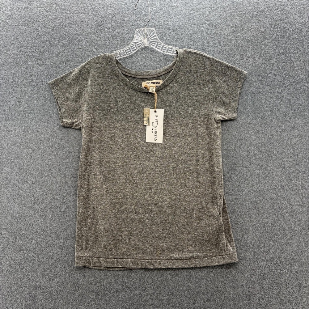 Rivet Thread Shirt Womens XXS Gray Crew Neck Short Sleeve Jersey Tee Made USA